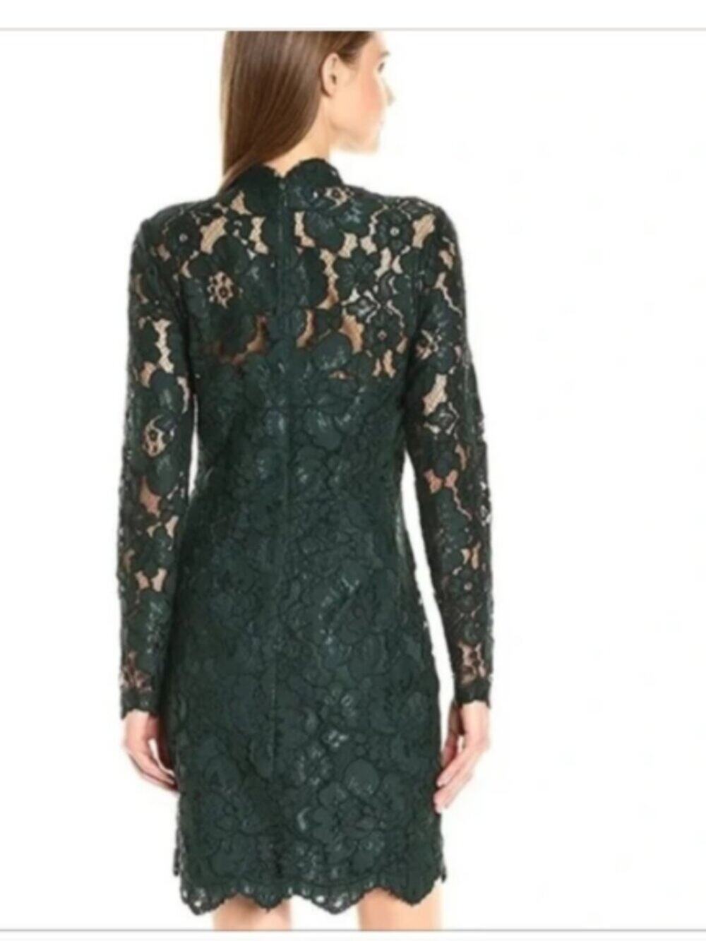 Betsey Johnson Women Dress Lace 4 Green Illusion Mock Neck Long Sleeve Sheath